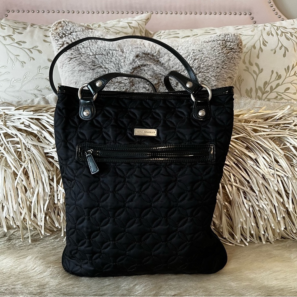 VERA BRADLEY Caviar City Light Tote Shoulder Handbag Black Quilted Silver